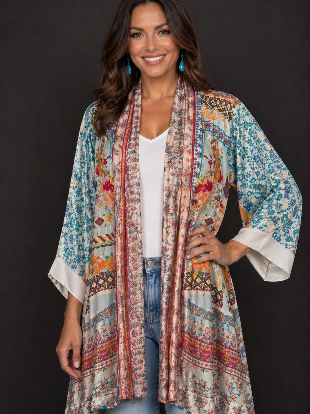 Johnny Was silk Betimo Heavily Embroidered Kimono/Jacket Floral NWT (oversized)